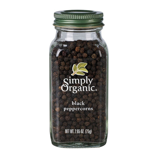SIMPLY ORGANIC      Peppercorns, Black, Organic (glass bottle)    75g