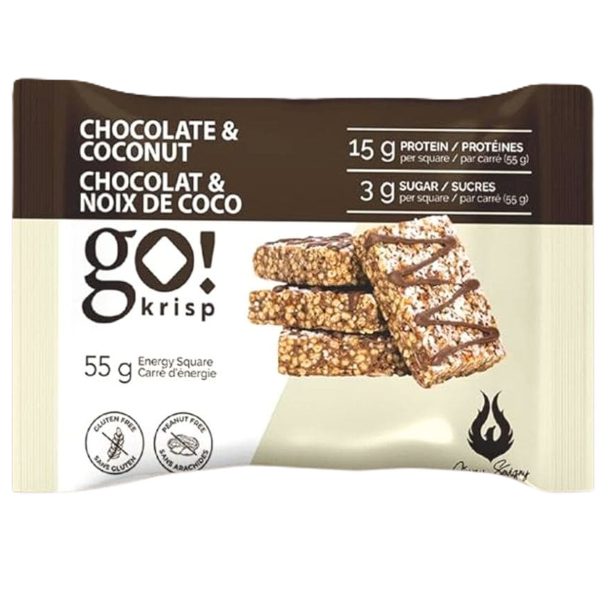 Go Nutrition by Jimmy Sévigny    Go Nutrition Go Krisp    Flavour: Chocolate Coconut 
Container Size: 55 g    Pack of 12