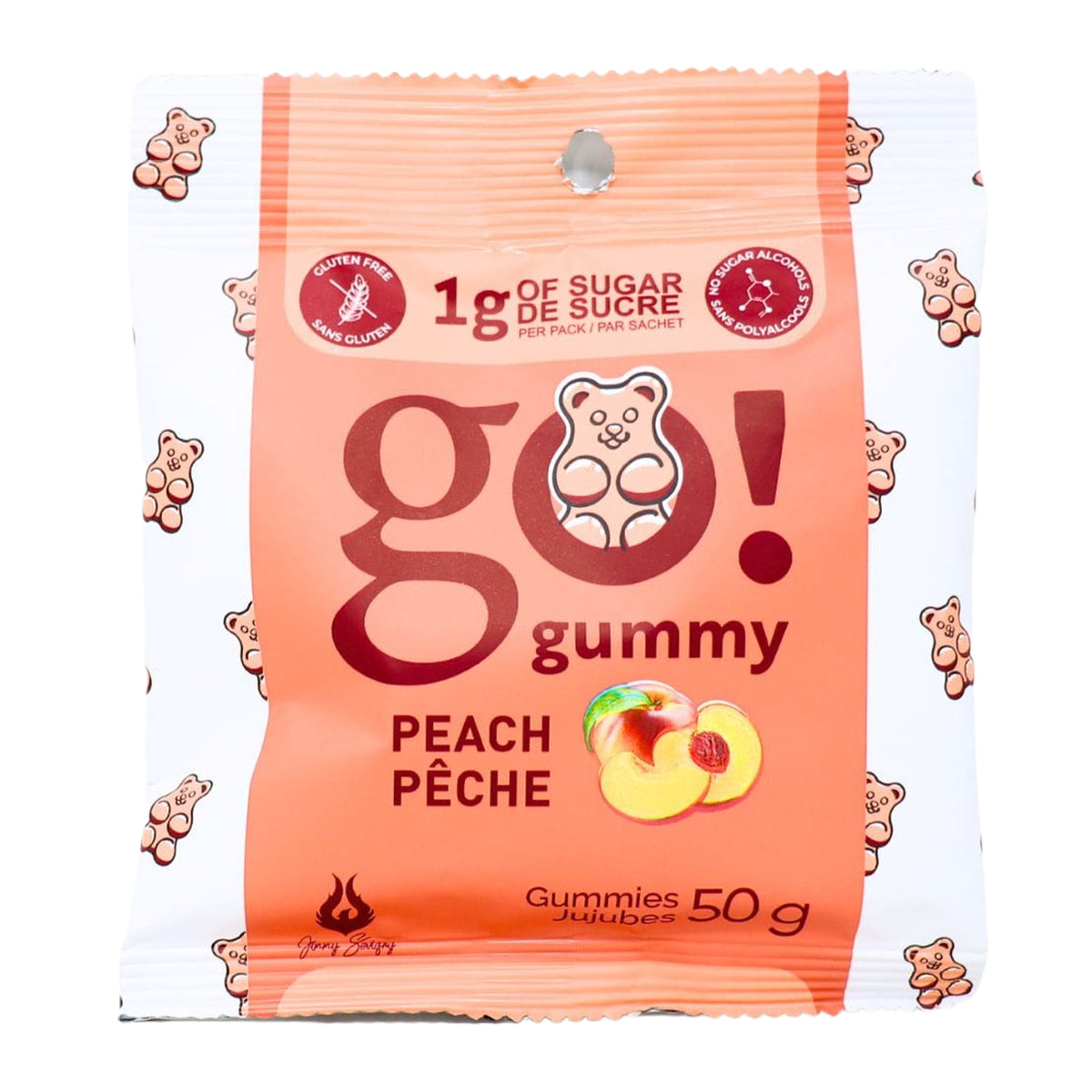 Go Nutrition by Jimmy Sévigny    Go Nutrition Go Gummies    Flavour: Peach 
Container Size: 50 g    Pack of 12
