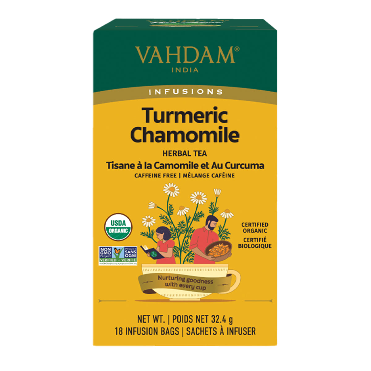 Vahdam Teas    Vahdam Tea    Flavour: Turmeric Chamomile 
Container Size: 18 Count    Pack of 6