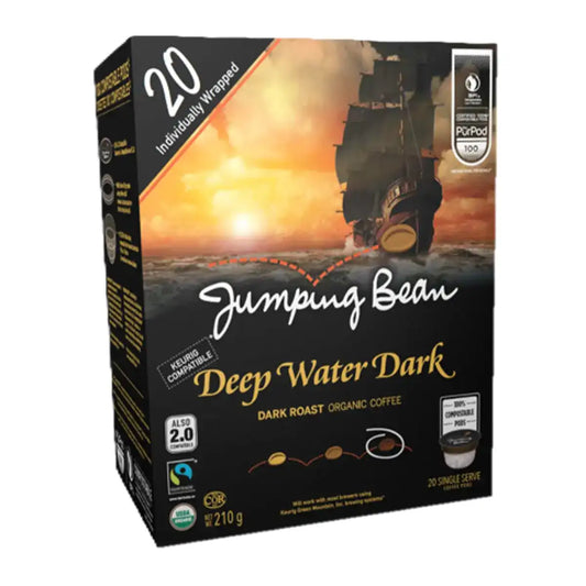 JUMPING BEAN COFFEE -  Deep Water Dark Pod, Organic (Fair Trade)    20ct