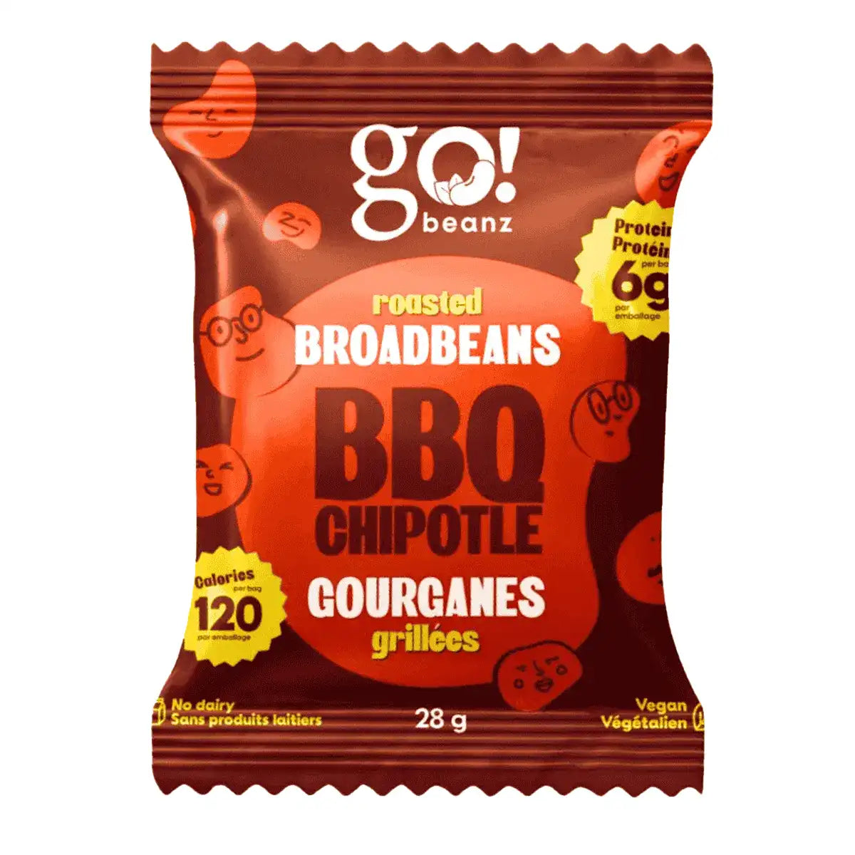 Go Nutrition by Jimmy Sévigny    Go Nutrition Broad Beanz    Flavour: BBQ Chipotle 
Container Size: 28 g    Pack of 24