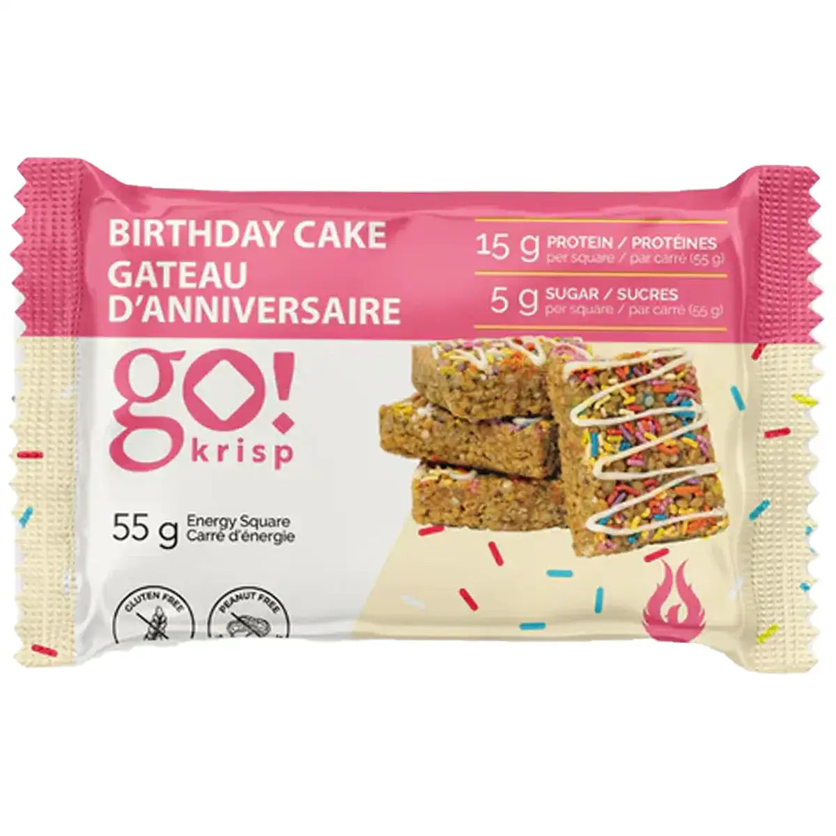 Go Nutrition by Jimmy Sévigny    Go Nutrition Go Krisp    Flavour: Birthday Cake 
Container Size: 55 g    Pack of 12