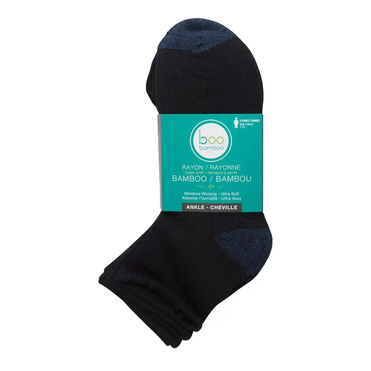 Boo Bamboo - Men Ankle Socks Black & Navy 7-13 - 3pk