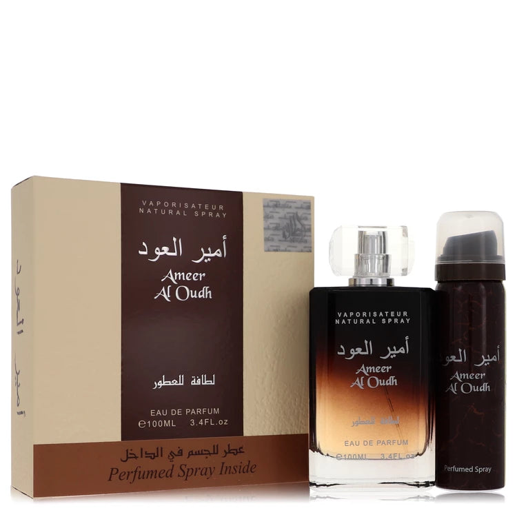 Ameer Al Oudh Gift Set By Lattafa 3.4 oz Eau De Parfum Spray + 1.7 oz Perfumed Spray
