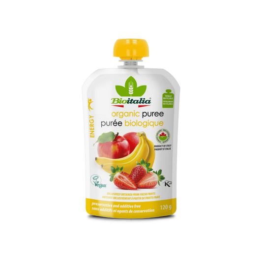 BIOITALIA  - Purée, Energy, Apple, Strawberry & Banana, Organic (pouch)    120g