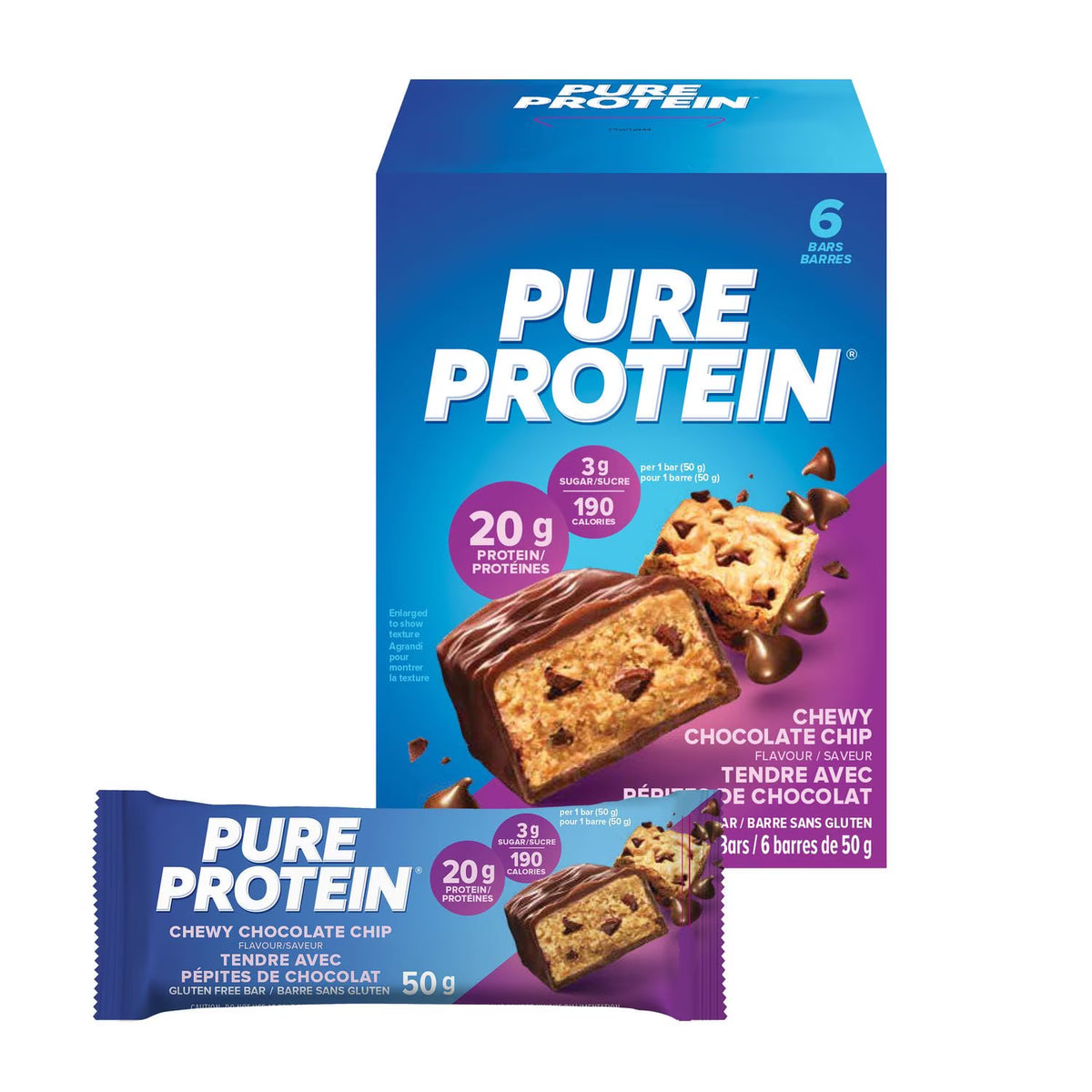 PURE PROTEIN BAR CHEWY CHOC CHIP 50G BAR pack of 6