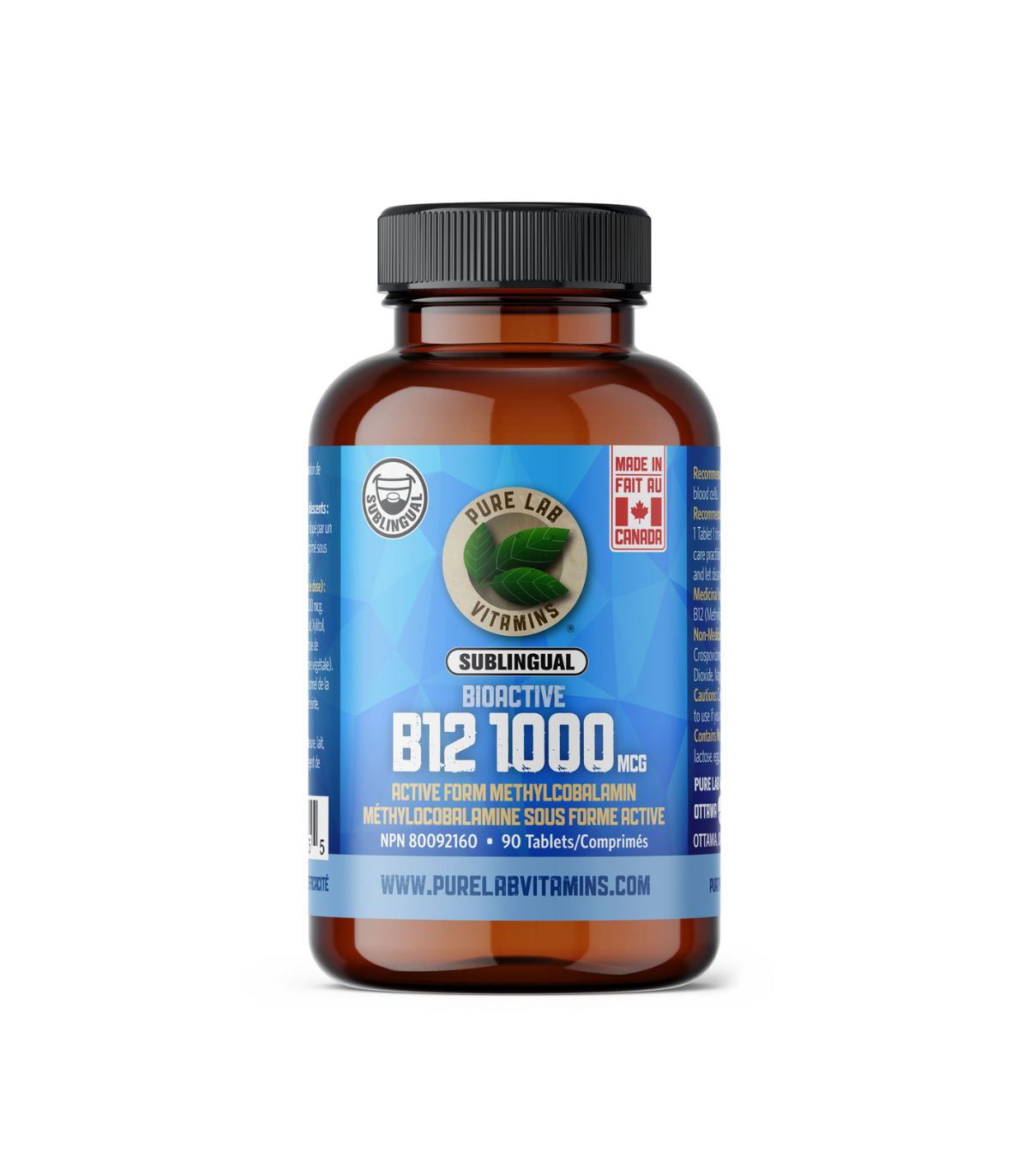 Pure Lab Vitamins   Bioactive B12 1000 mcg - Lactose Free - 90 Sublingual Tabs