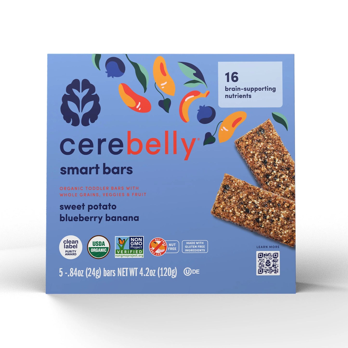 Cerebelly    Cerebelly Smart Bars    Flavour: Blueberry Banana 
Container Size: 24 g    Case of 30 (6 Packs of 5)