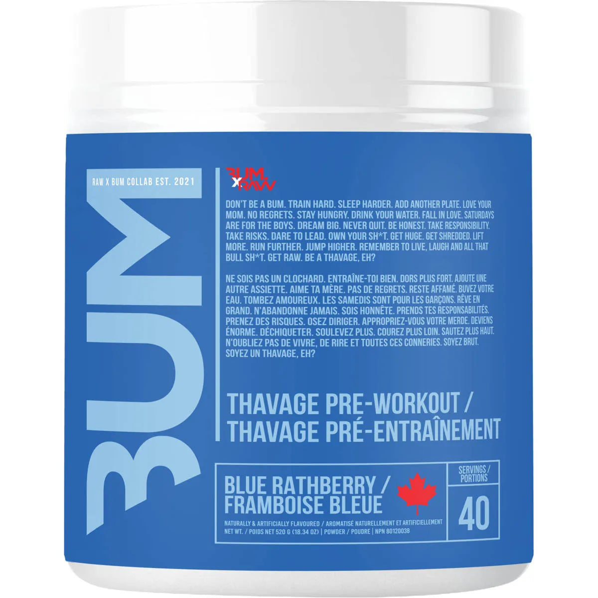 Raw Nutrition - CBUM Thavage Pre-workout Blue Rathberry 40 Servings