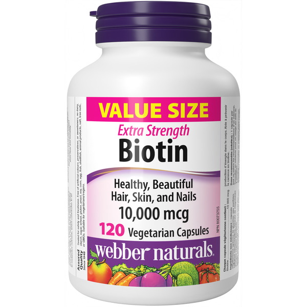 Webber Naturals - Extra Strength Biotin 10,000 mcg Value Size - 120 Vegetarian
Capsules