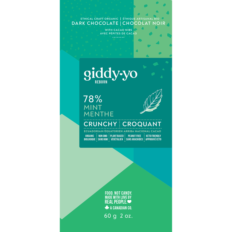 GIDDY-YO   Crunchy Dark Chocolate Bars - Mint Crunchy 78%   60 g