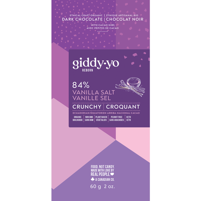 GIDDY-YO   Crunchy Dark Chocolate Bars - Vanilla Salt Crunchy 84%   60 g
