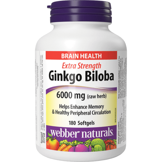 Webber Naturals - Extra Strength Ginkgo Biloba 6000 mg (raw herb) - 180 Softgels