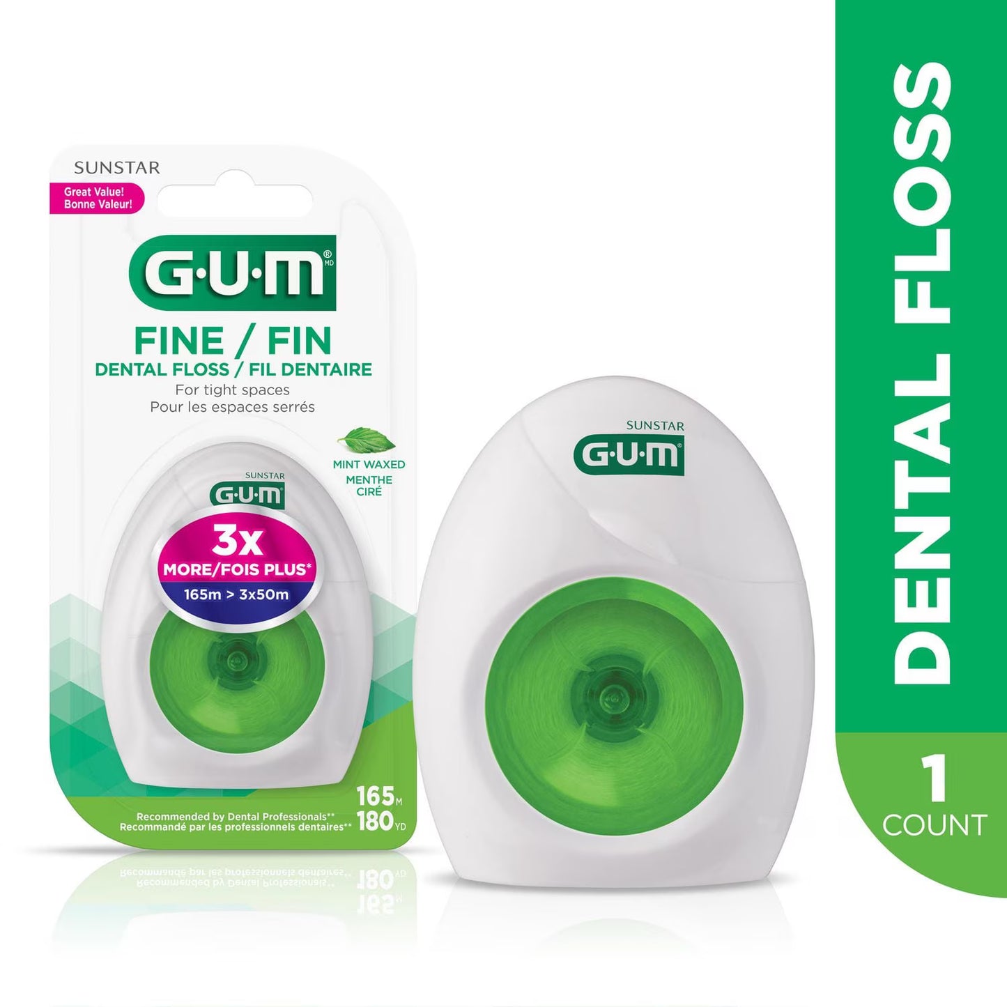 GUM FINE DENTAL FLOSS MINT WAXED 165M