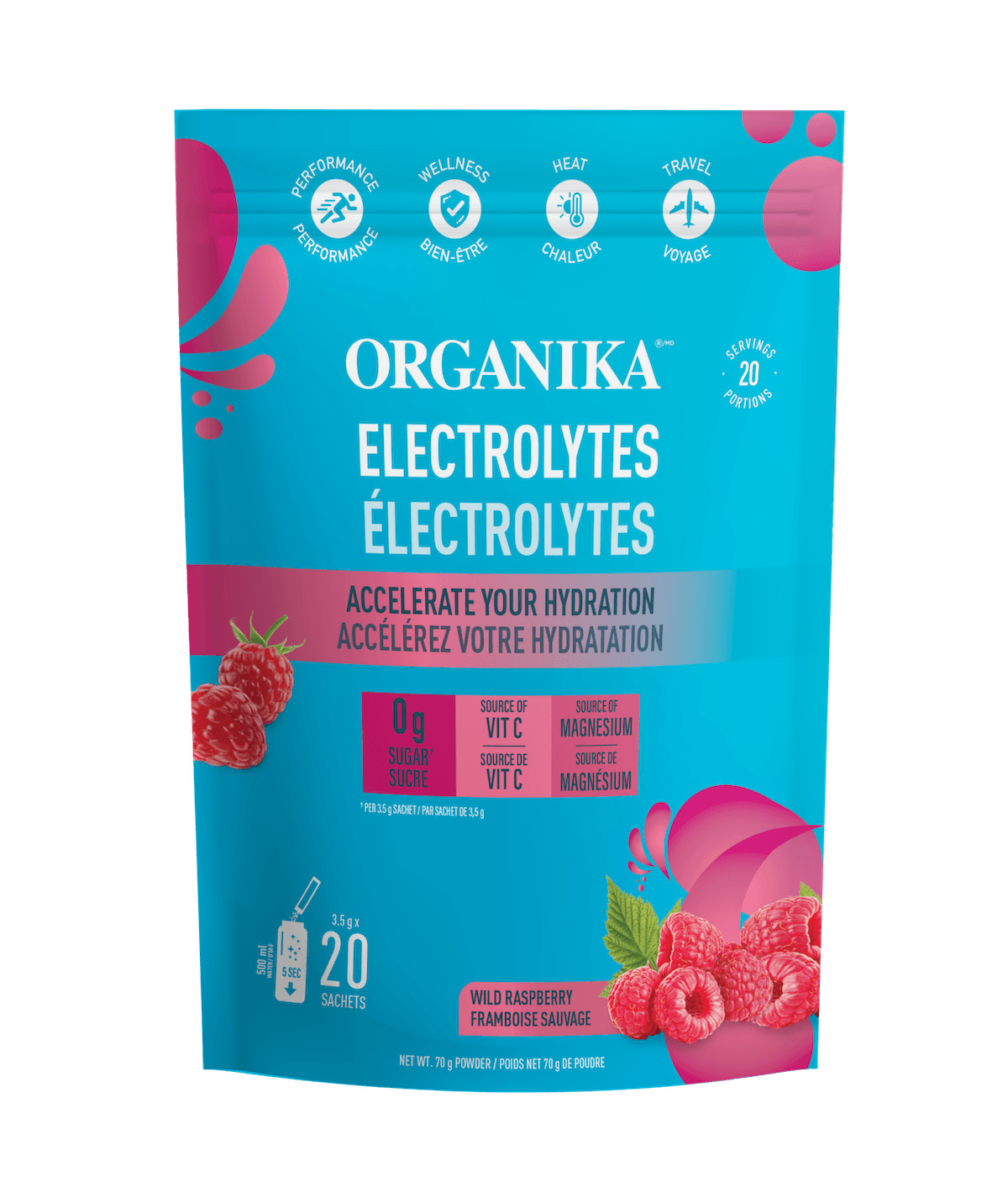 Organika   ELECTROLYTES WILD RASPBERRY 3.5G 20BAG
