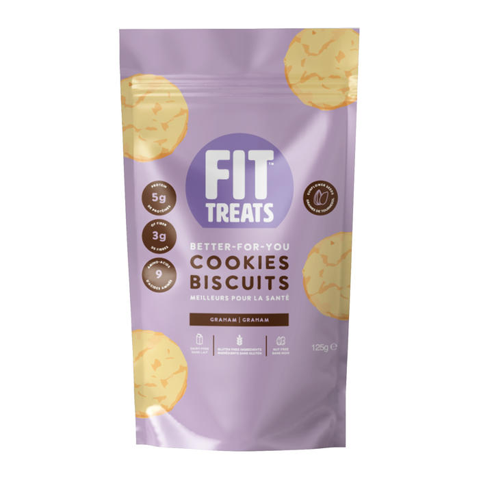 Fit Treats    Fit Treats Better-For-You Cookies    Flavour: Graham 
Container Size: 125 g    Case of 10