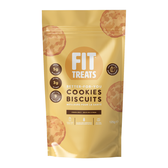 Fit Treats    Fit Treats Better-For-You Cookies    Flavour: Lemon Zest 
Container Size: 125 g    Case of 10