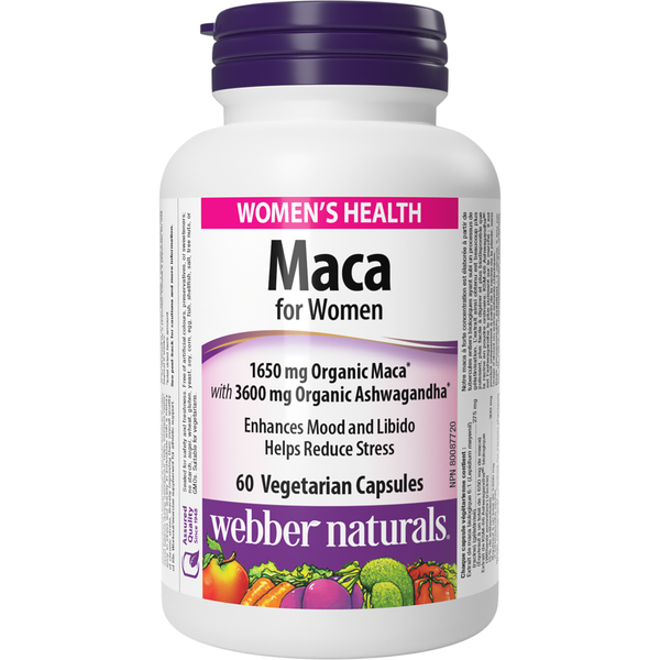 Webber Naturals - Maca for Women 1650 mg Organic Maca with 3600 mg
Organic Ashwagandha - 60 Vegetarian Capsules