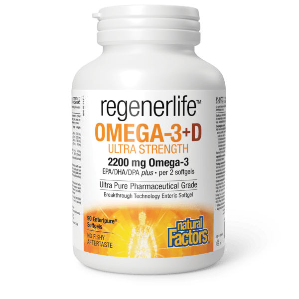 Natural Factors Omega-3+D Ultra Strength, RegenerLife 90ep sgls
