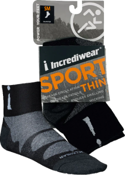 Incrediwear Sport Socks Thin Quarter Colour: Black 
Clothing Size: Small