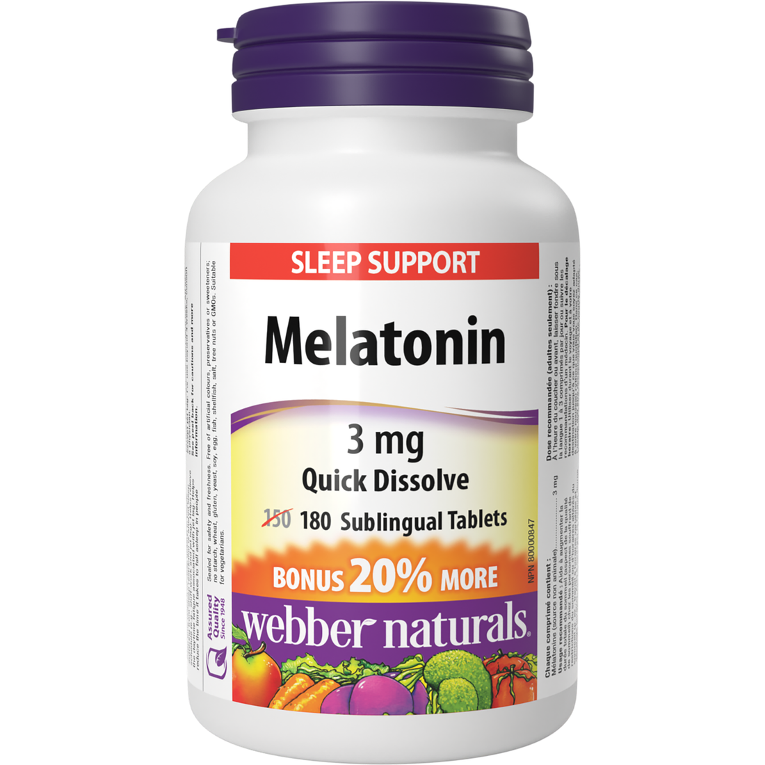 Webber Naturals - Melatonin Quick Dissolve 3 mg - 150+30 Sublingual
Tablets