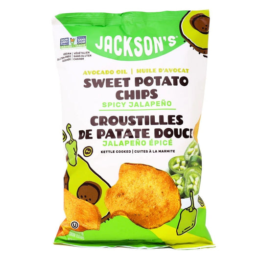 Jackson's Chips    Jackson's Sweet Potato Chips    Flavour: Spicy Jalapeno 
Container Size: 142 g    Pack of 12