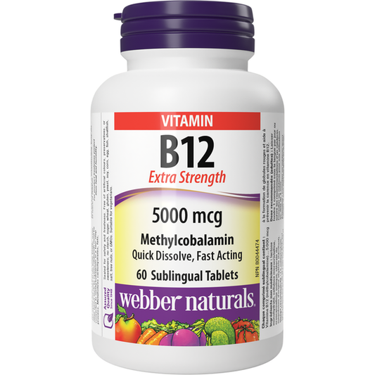 Webber Naturals - Vitamin B12 Extra Strength Methylcobalamin 5000 mcg - 60 Sublingual Tablets