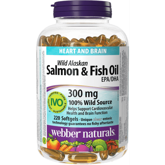 Webber Naturals - Wild Alaskan Salmon & Fish Oil EPA/DHA 300 mg - 220 Clear Enteric
Softgels