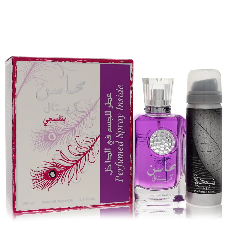 Lattafa    Women    Lattafa Mahasin Crystal Violet    100 ml Eau De Parfum Spray with 1.7 oz Deodorant Spray