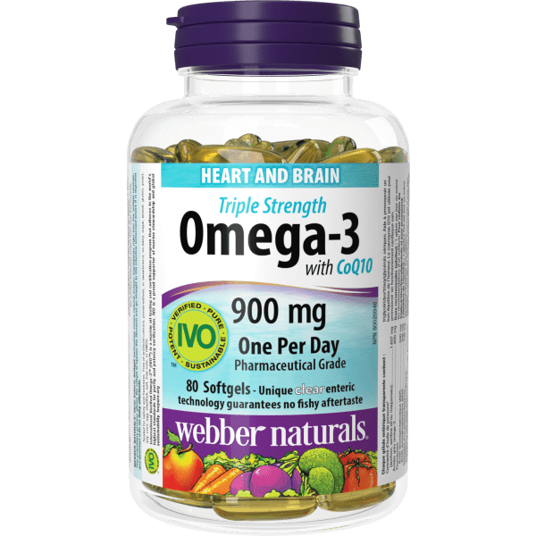 Webber Naturals - Omega-3 with CoQ10 Triple Strength 900 mg - 80 Clear Enteric
Softgels