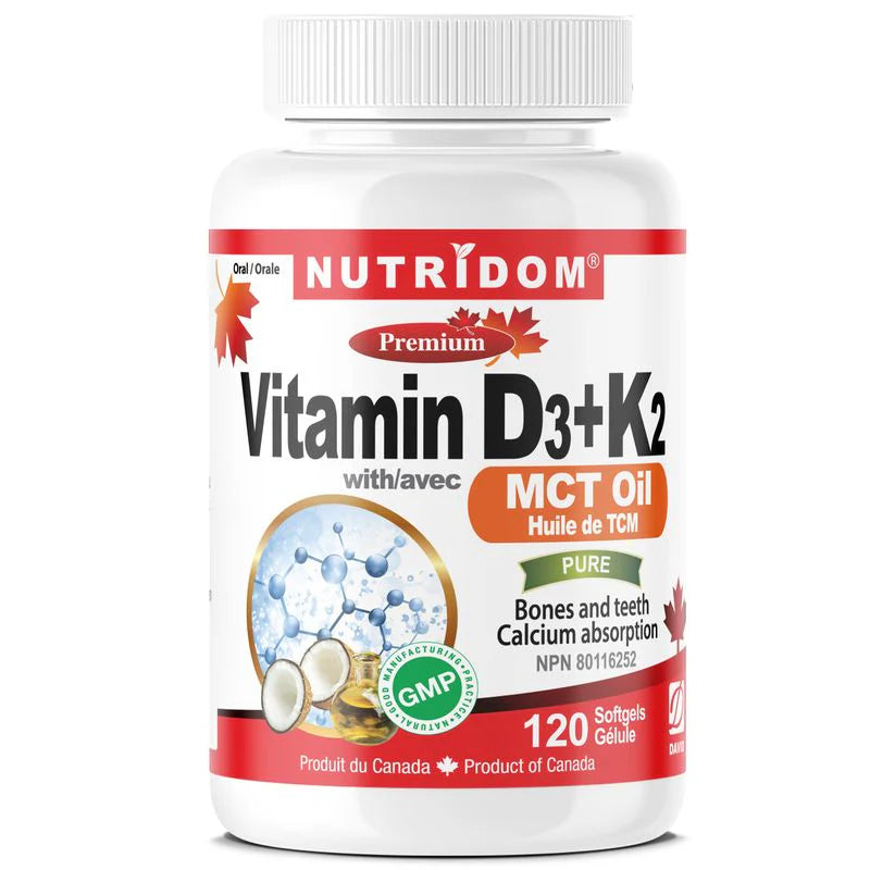 NUTRIDOM®    Vitamin D3+K2 w/MCT oil 120 Softgels