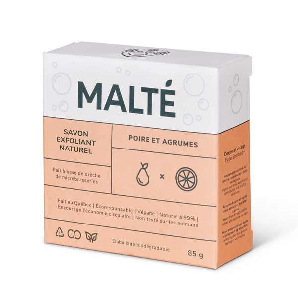 Malté   Exfoliating soap bar - Pear &Citrus 85g