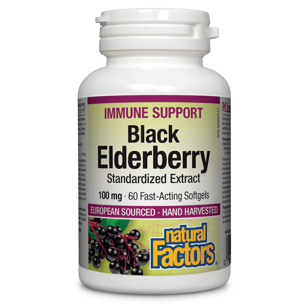 Natural Factors   Black Elderberry Standardized Extract 100 mg   60sgls