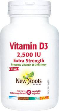 NEW ROOTS    Vitamin D3 2,500 IU · Extra Strength    90 capsules