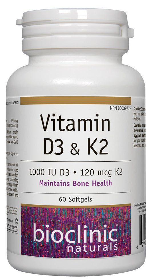 BioClinic   Vitamin D3 & K2 · 1000 IU D3 · 120 mcg K2   60 Softgel