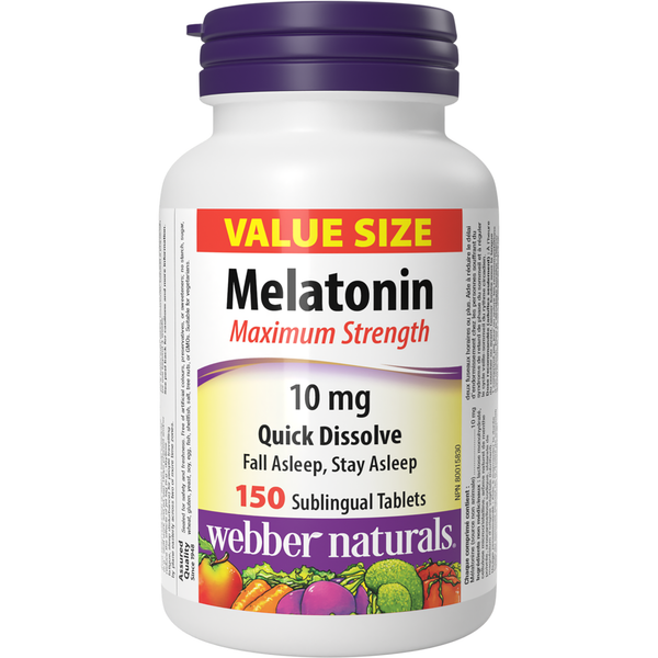 Webber Naturals - Melatonin Maximum Strength Quick Dissolve 10 mg
Value Size - 150 Sublingual Tablets