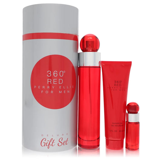 Perry Ellis    Men    Perry Ellis 360 Red    -- Gift Set - 3.4 oz Eau De Toilette Spray + .25 oz Mini EDT Spray + 3 oz Shower Gel in Tube Box