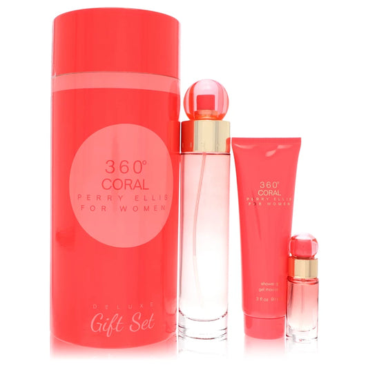Perry Ellis    Women    Perry Ellis 360 Coral    -- Gift Set - 3.4 oz Eau de Parfum Spray + .25 oz Mini EDP Spray + 3 oz Shower Gel