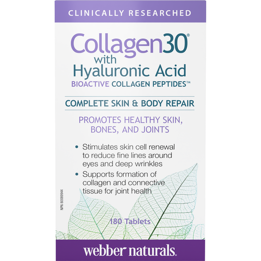 Webber Naturals - Collagen30® with Hyaluronic Acid Bioactive Collagen
Peptides - 180 Tablets