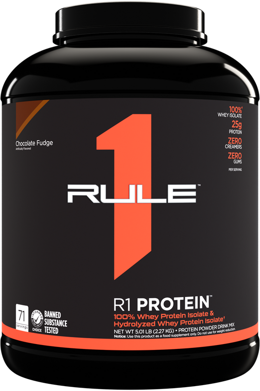RULE 1   R1 PROTEIN ISOLATE NATURALLY FLAVORED   CHOCOLATE FUDGE   4.3lbs