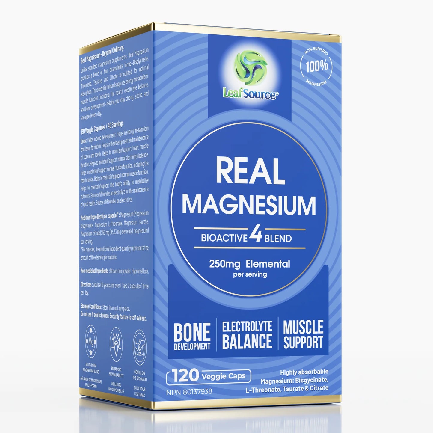 LEAF SOURCE *    Real Magnesium Bio-Active 4 Blend, 120vcaps