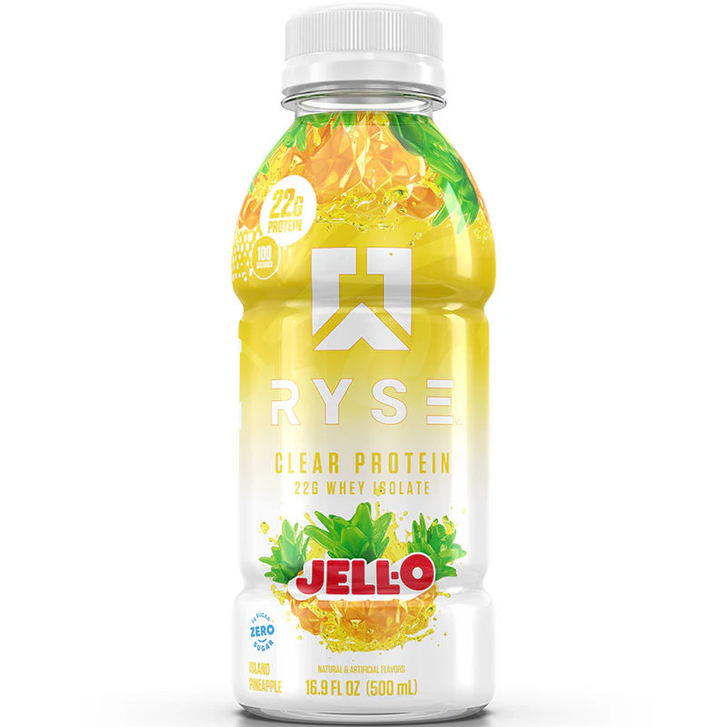 RYSE Supplements    Ryse Clear Whey RTD    Flavour: Jell-O Island Pineapple 
Container Size: 500 mL    Pack of 12