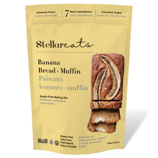 Stellar Eats    Stellar Eats Baking Mix    Flavour: Banana Bread + Muffin Mix 
Container Size: 265 g    Case of 6