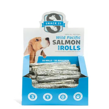 SNACK 21   - Dog Treats, Wild Pacific Salmon Skin Rolls    60g