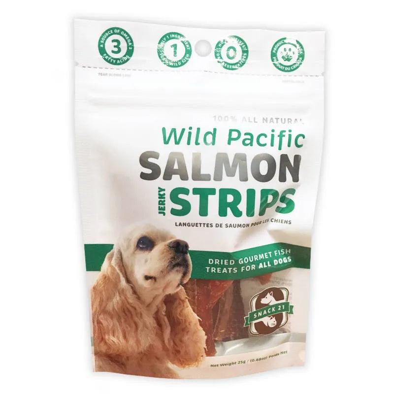 SNACK 21 PET TREATS - Dog Treats, Wild Pacific Salmon Strips    25g