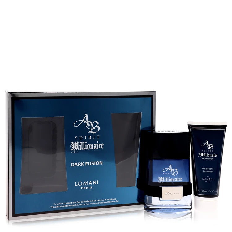 Lomani    Men    Spirit Millionaire Dark Fusion    -- Gift Set - 3.3 oz Eau De Parfum Spray + 3.3 oz Shower Gel