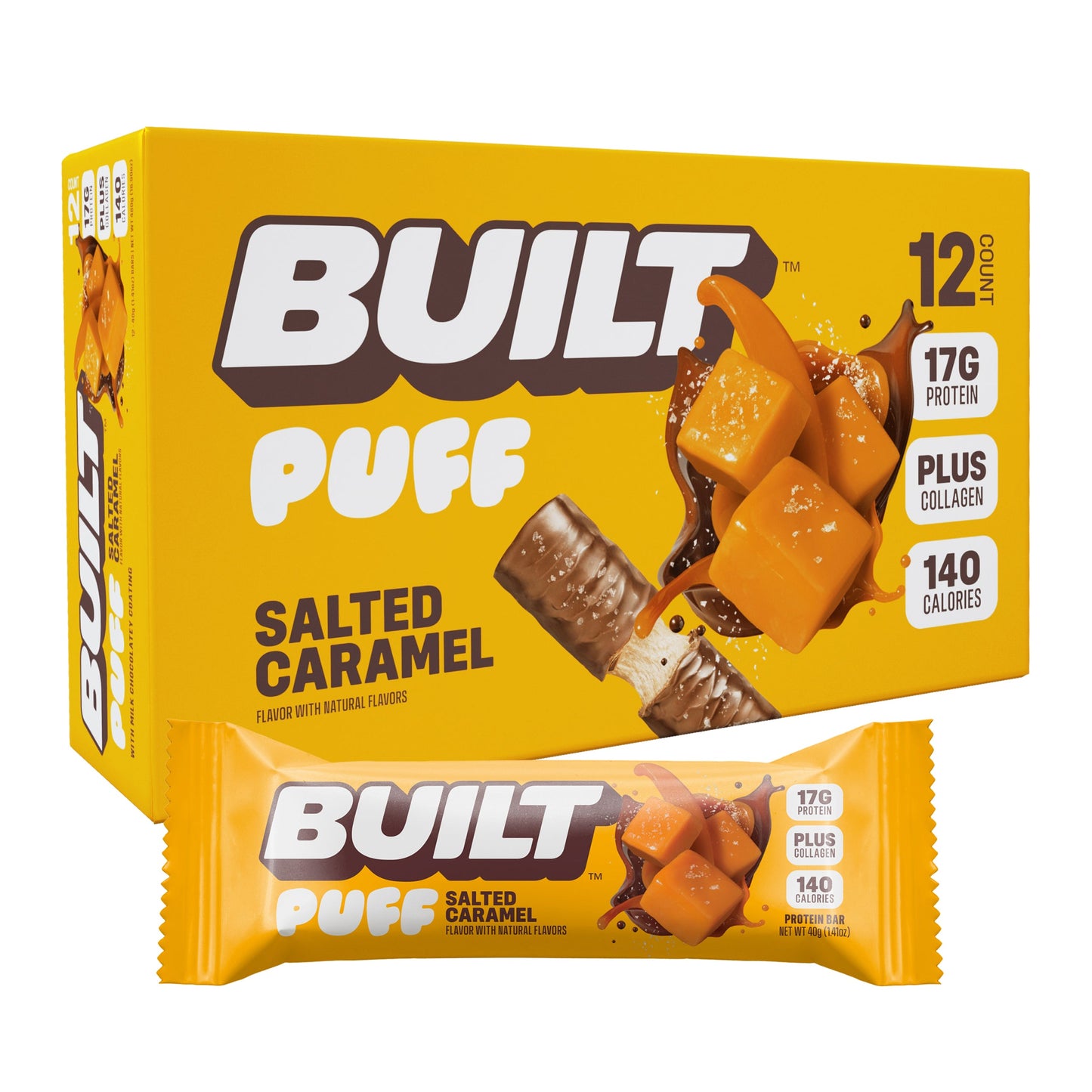 Built Bar   Built Puffs, Salted Caramel, 12/box