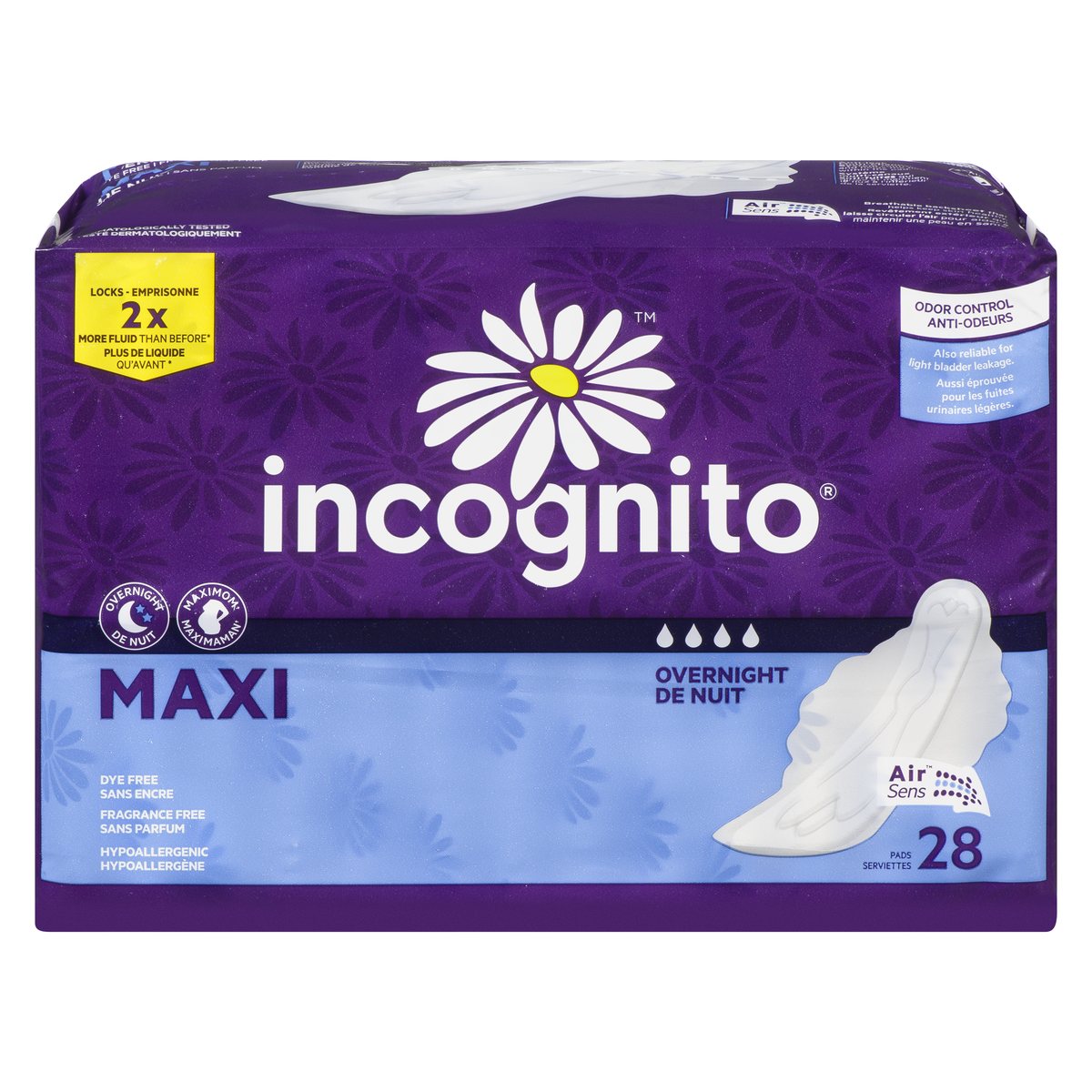 INCOGNITO MAXI NUIT WINGS UNSCENTED 28 pack of 4