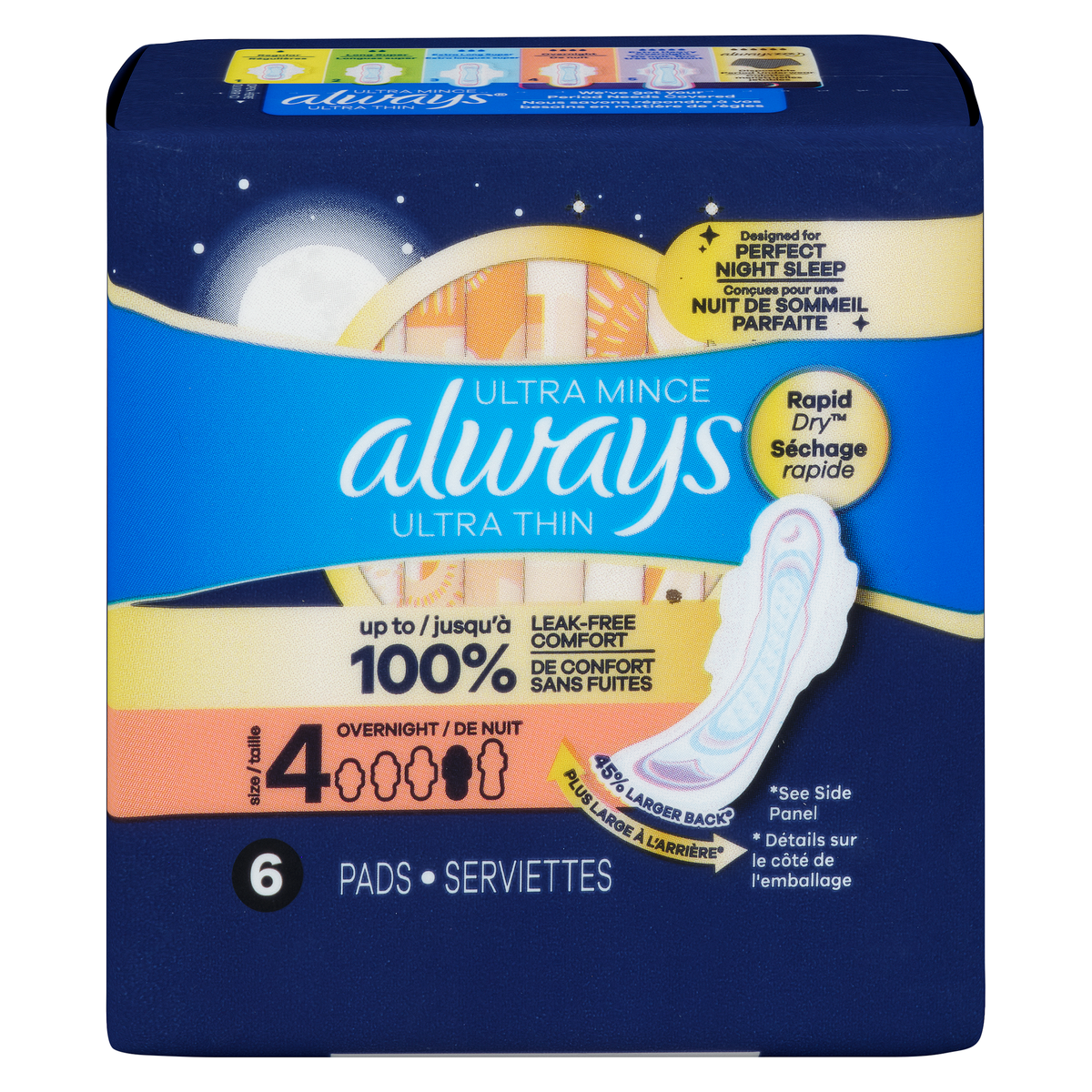 ALWAYS ULTRA SIZE 4 UNSCENTED NIGHT 6 pack of 8